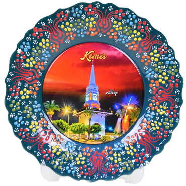 Kemer Themed Turkish Ceramic Plate With Epoxy 25 Cm - 9