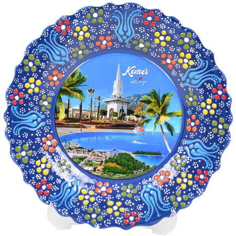 Kemer Themed Turkish Ceramic Plate With Epoxy 25 Cm - 10