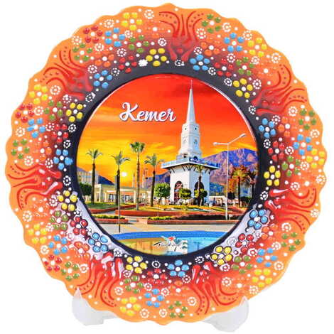 Kemer Themed Turkish Ceramic Plate With Epoxy 25 Cm - 12