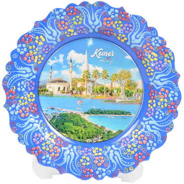 Kemer Themed Turkish Ceramic Plate With Epoxy 25 Cm - 13