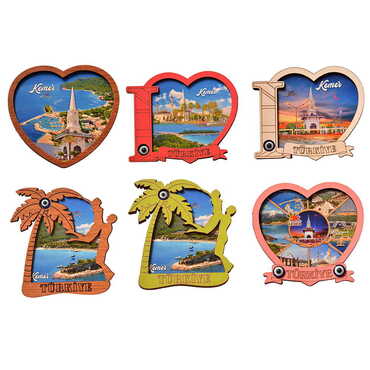 Kemer Themed Wooden Cute Animals Souvenşr Fridge Magnet Serie C 90x120 mm - 2