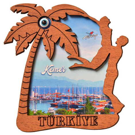 Kemer Themed Wooden Cute Animals Souvenşr Fridge Magnet Serie C 90x120 mm - 18