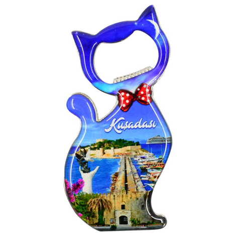 Kusadasi Themed Cat Shaped Metal Magnetic Bottle Opener 97x48 mm - 4