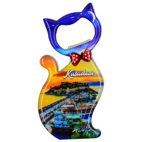 Kusadasi Themed Cat Shaped Metal Magnetic Bottle Opener 97x48 mm - 5