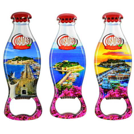 Kusadasi Themed Coke Bottle Shaped Metal Magnetic Bottle Opener 120x41 mm - 3