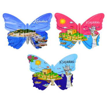 Kusadasi Themed Customised UV Printed Plastic Base Butterfly Shaped Fridge Magnet 80x58 mm - 3