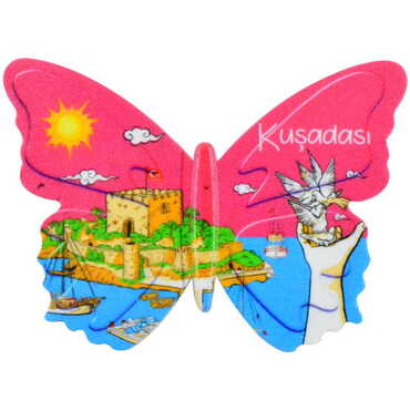 Kusadasi Themed Customised UV Printed Plastic Base Butterfly Shaped Fridge Magnet 80x58 mm - 4