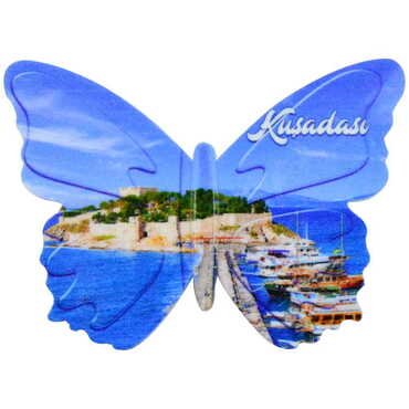 Kusadasi Themed Customised UV Printed Plastic Base Butterfly Shaped Fridge Magnet 80x58 mm - 5