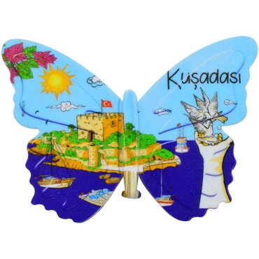 Kusadasi Themed Customised UV Printed Plastic Base Butterfly Shaped Fridge Magnet 80x58 mm - 6