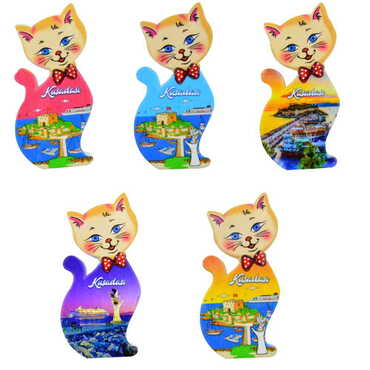 Kusadasi Themed Customised UV Printed Plastic Base Cat Shaped Fridge Magnet 43x87 mm - 3