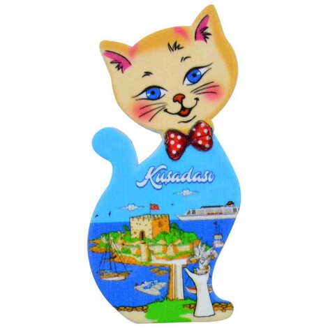 Kusadasi Themed Customised UV Printed Plastic Base Cat Shaped Fridge Magnet 43x87 mm - 4