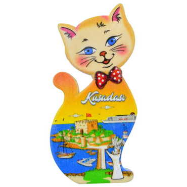 Kusadasi Themed Customised UV Printed Plastic Base Cat Shaped Fridge Magnet 43x87 mm - 6