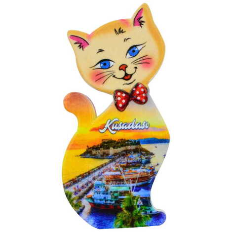 Kusadasi Themed Customised UV Printed Plastic Base Cat Shaped Fridge Magnet 43x87 mm - 7