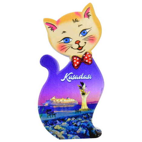 Kusadasi Themed Customised UV Printed Plastic Base Cat Shaped Fridge Magnet 43x87 mm - 8