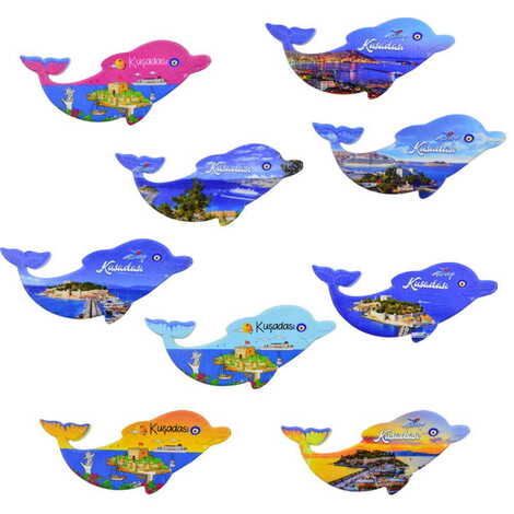 Kusadasi Themed Customised UV Printed Plastic Base Dolphin Shaped Fridge Magnet 110x50 mm - 3