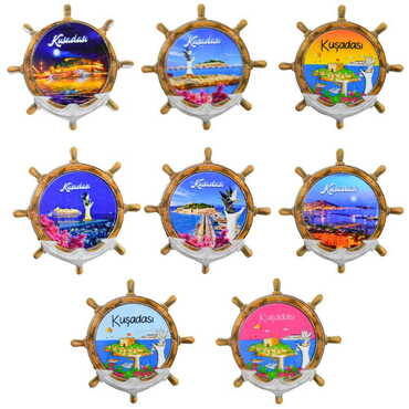 Kusadasi Themed Customised UV Printed Plastic Base Marin Rudder Shaped Fridge Magnet 82x82 mm - 3