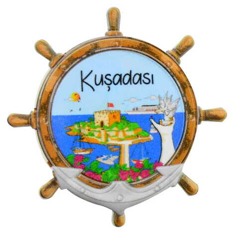 Kusadasi Themed Customised UV Printed Plastic Base Marin Rudder Shaped Fridge Magnet 82x82 mm - 4