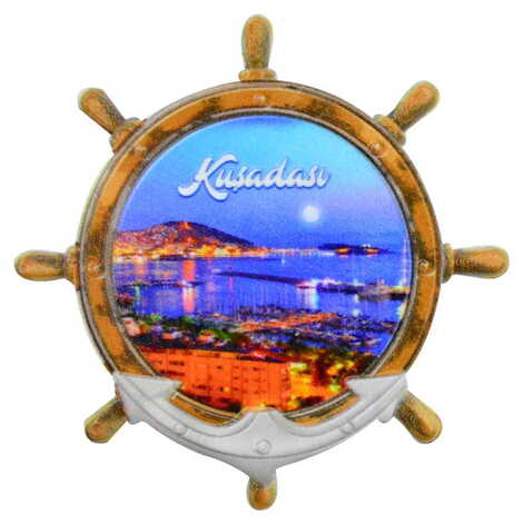 Kusadasi Themed Customised UV Printed Plastic Base Marin Rudder Shaped Fridge Magnet 82x82 mm - 5