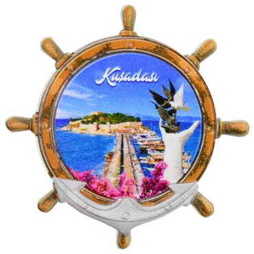 Kusadasi Themed Customised UV Printed Plastic Base Marin Rudder Shaped Fridge Magnet 82x82 mm - 6