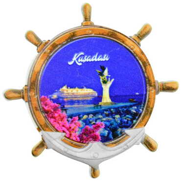 Kusadasi Themed Customised UV Printed Plastic Base Marin Rudder Shaped Fridge Magnet 82x82 mm - 8