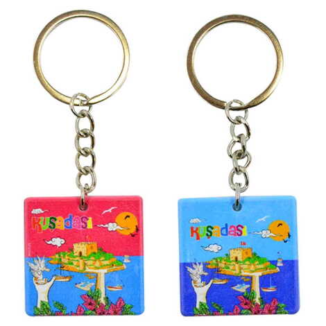 Kusadasi Themed Customised Uv Printed Plastic Base Round Keyring 40x108 mm - 2