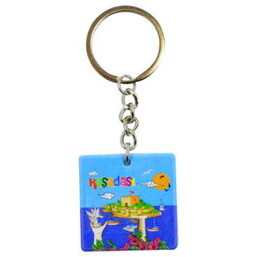 Kusadasi Themed Customised Uv Printed Plastic Base Round Keyring 40x108 mm - 3