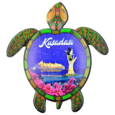 Kusadasi Themed Customised UV Printed Plastic Base Turtle Shaped Fridge Magnet 80x74 mm - 3