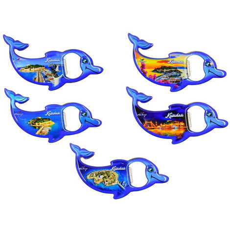 Kusadasi Themed Dolphin Shaped Metal Magnetic Bottle Opener 102x67 mm - 3