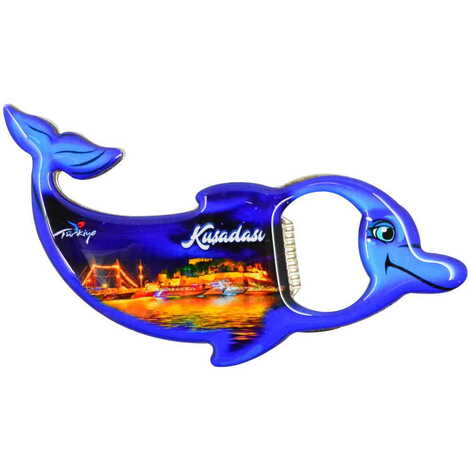 Kusadasi Themed Dolphin Shaped Metal Magnetic Bottle Opener 102x67 mm - 5