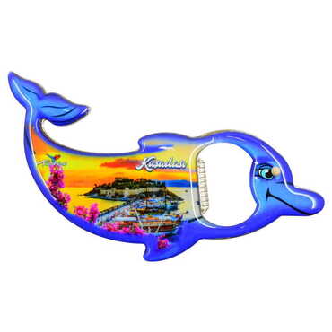 Kusadasi Themed Dolphin Shaped Metal Magnetic Bottle Opener 102x67 mm - 6