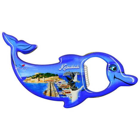 Kusadasi Themed Dolphin Shaped Metal Magnetic Bottle Opener 102x67 mm - 7