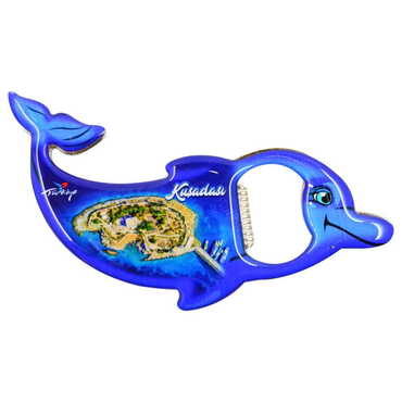 Kusadasi Themed Dolphin Shaped Metal Magnetic Bottle Opener 102x67 mm - 8