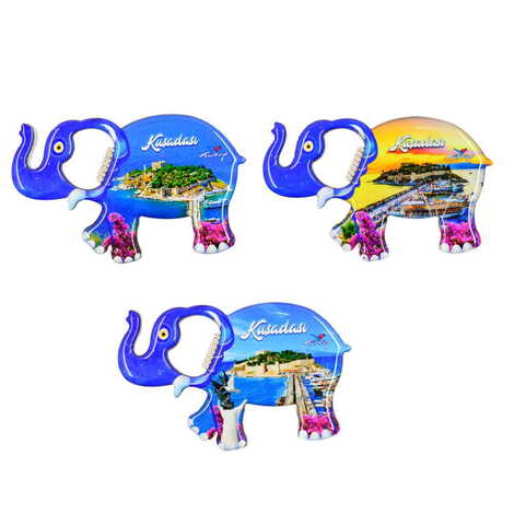 Kusadasi Themed Elephant Shaped Metal Magnetic Bottle Opener 98x61 mm - 3