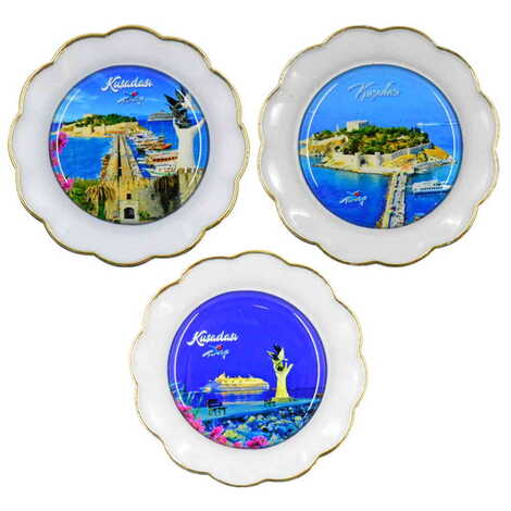 Kusadasi Themed Epoxy Dome Plate Shaped Souvenir Fridge Magnet 73 mm - 2