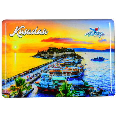 Kusadasi Themed Epoxy Dome Rectangle Souvenir Fridge Magnet 80x55 cm - 7