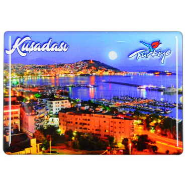 Kusadasi Themed Epoxy Dome Rectangle Souvenir Fridge Magnet 80x55 cm - 11