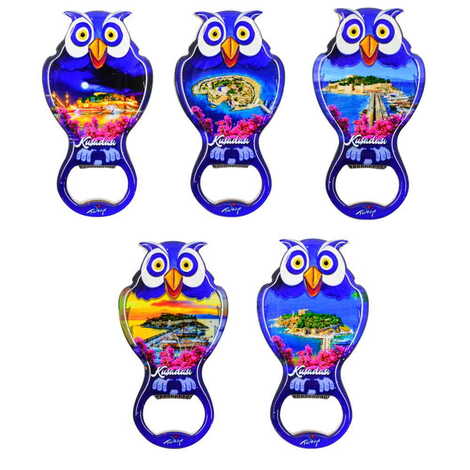 Kusadasi Themed Owl Shaped Metal Magnetic Bottle Opener 88x47 mm - 3