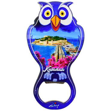 Kusadasi Themed Owl Shaped Metal Magnetic Bottle Opener 88x47 mm - 4