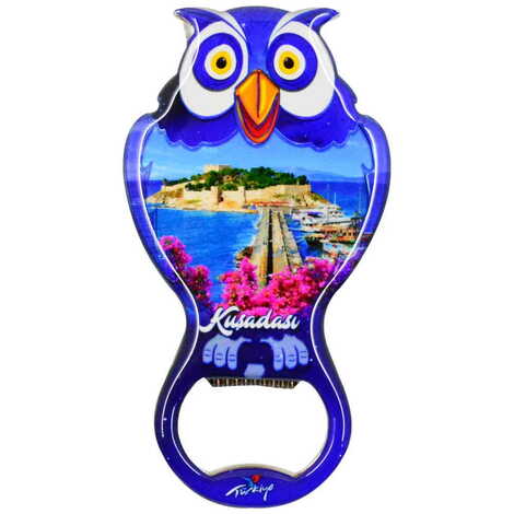 Kusadasi Themed Owl Shaped Metal Magnetic Bottle Opener 88x47 mm - 4