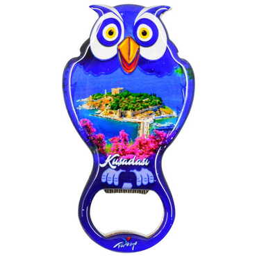 Kusadasi Themed Owl Shaped Metal Magnetic Bottle Opener 88x47 mm - 5