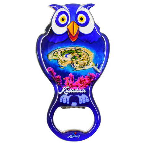 Kusadasi Themed Owl Shaped Metal Magnetic Bottle Opener 88x47 mm - 6