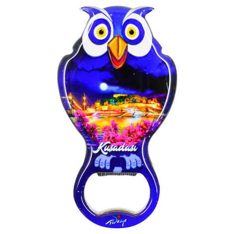 Kusadasi Themed Owl Shaped Metal Magnetic Bottle Opener 88x47 mm - 7