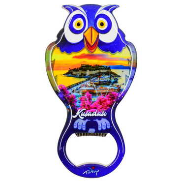 Kusadasi Themed Owl Shaped Metal Magnetic Bottle Opener 88x47 mm - 8