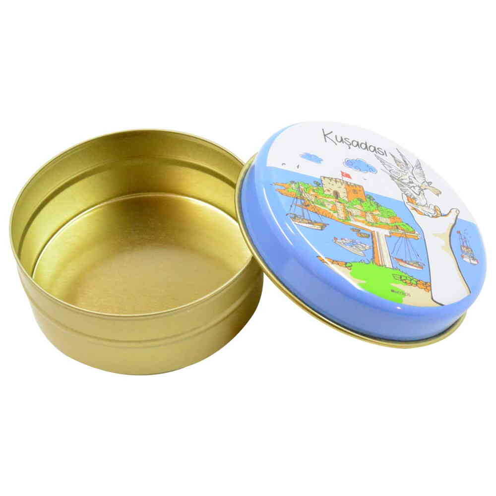 Buy Kusadasi Themed Round Tin Gift Box 73x35 mm - Myros