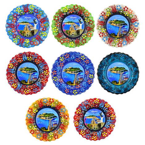 Kusadasi Themed Turkish Ceramic Plate With Epoxy 18 Cm - 4