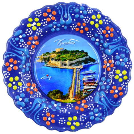 Kusadasi Themed Turkish Ceramic Plate With Epoxy 18 Cm - 7