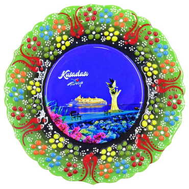 Kusadasi Themed Turkish Ceramic Plate With Epoxy 18 Cm - 16