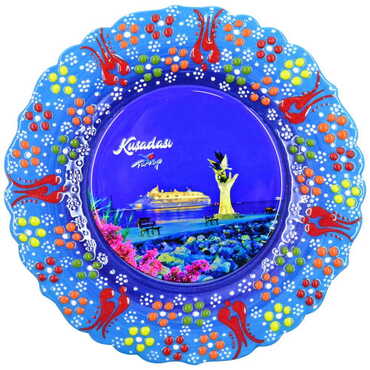 Kusadasi Themed Turkish Ceramic Plate With Epoxy 18 Cm - 19