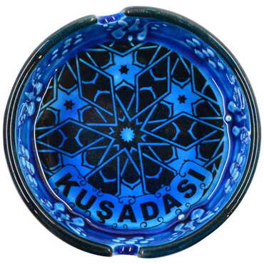 Kusadasi Themed Turkish Ceramic Turquoise Ashtray Big Size - 4