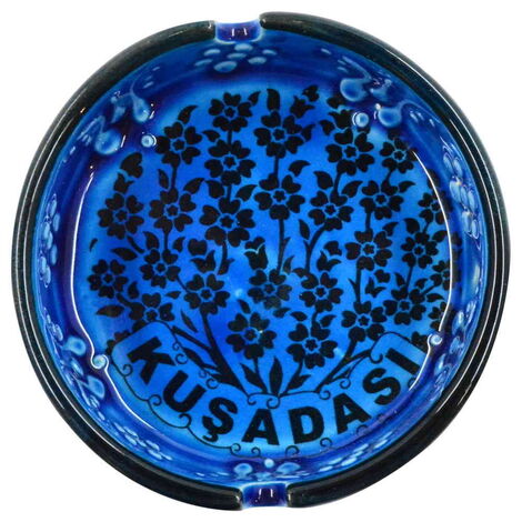 Kusadasi Themed Turkish Ceramic Turquoise Ashtray Big Size - 5